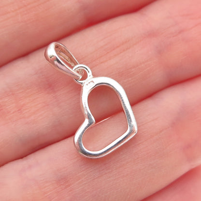 925 Sterling Silver Vintage Open Heart Mini Charm Pendant