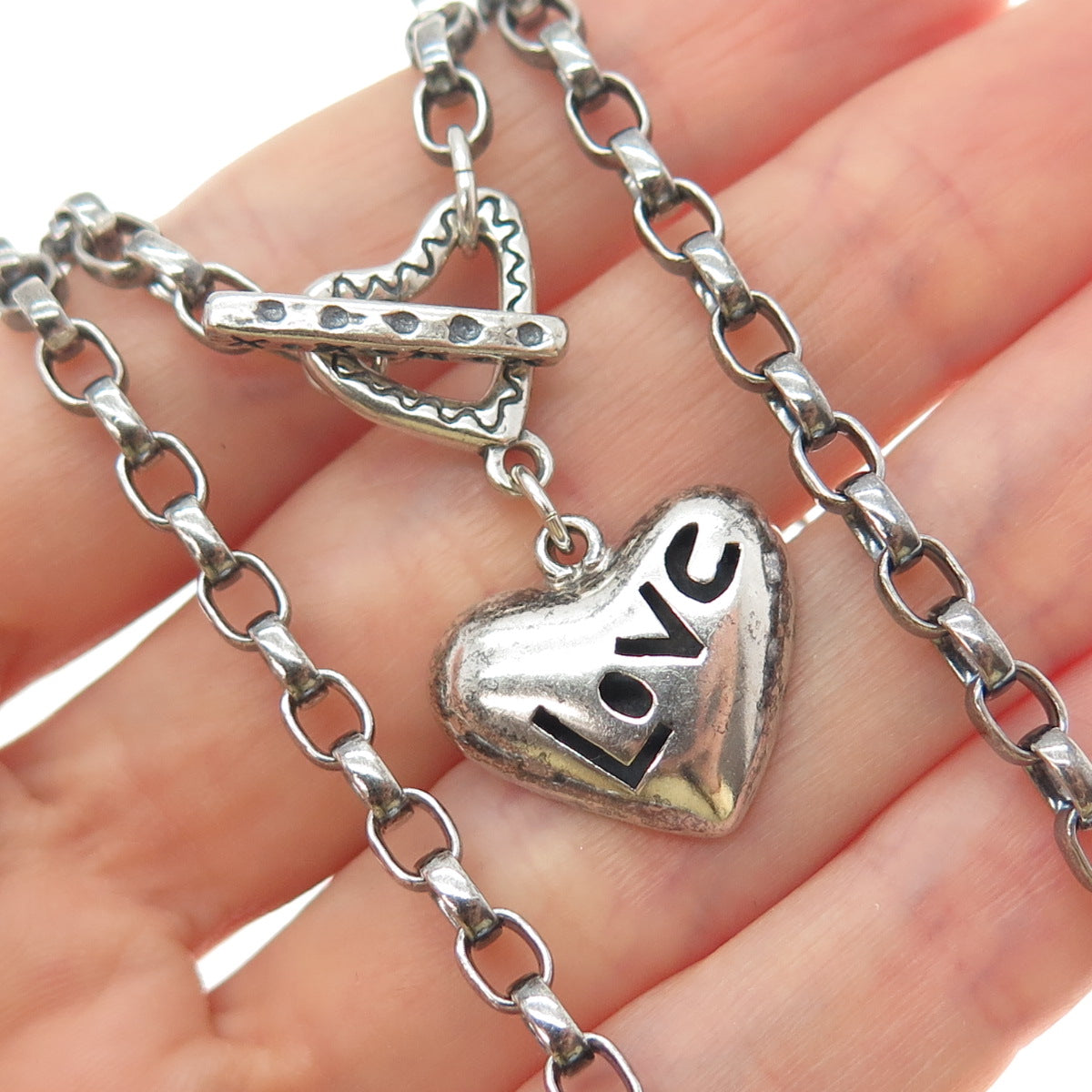 ANNI + CO. 925 Sterling Silver Vintage Love Heart Cable Chain Necklace 18"