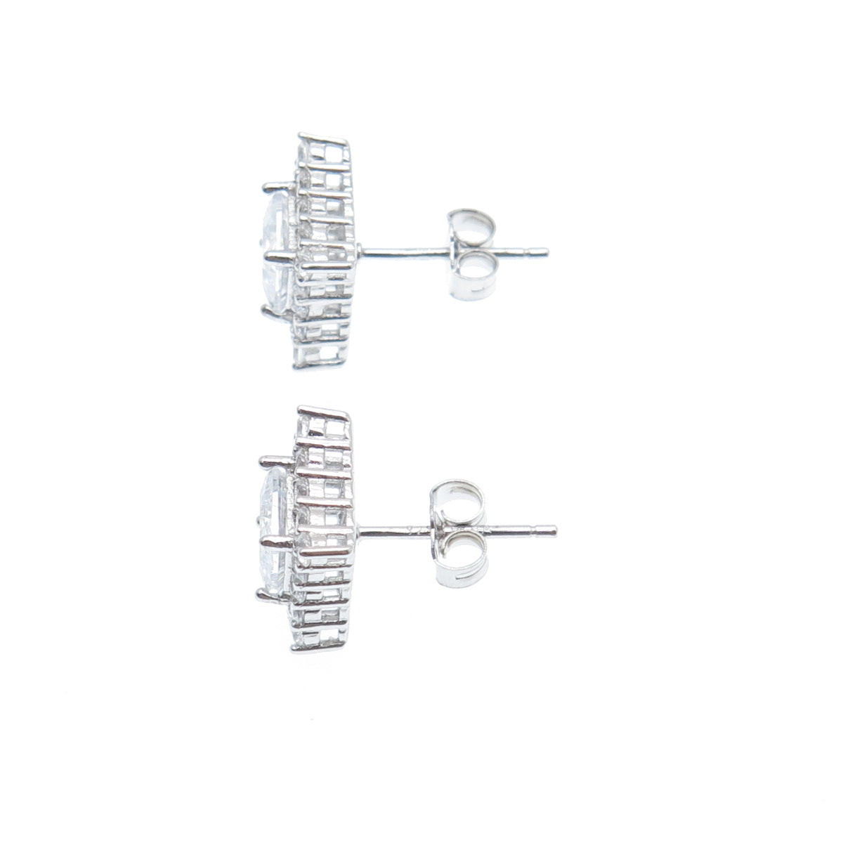 925 Sterling Silver Princess & Round-Cut C Z Sparkle Square Stud Earrings