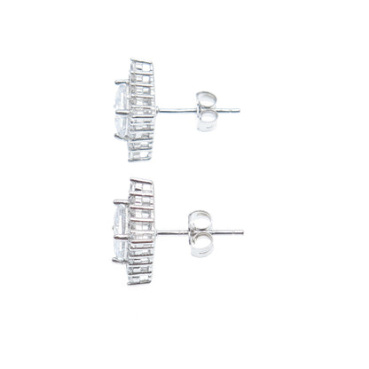 925 Sterling Silver Princess & Round-Cut C Z Sparkle Square Stud Earrings