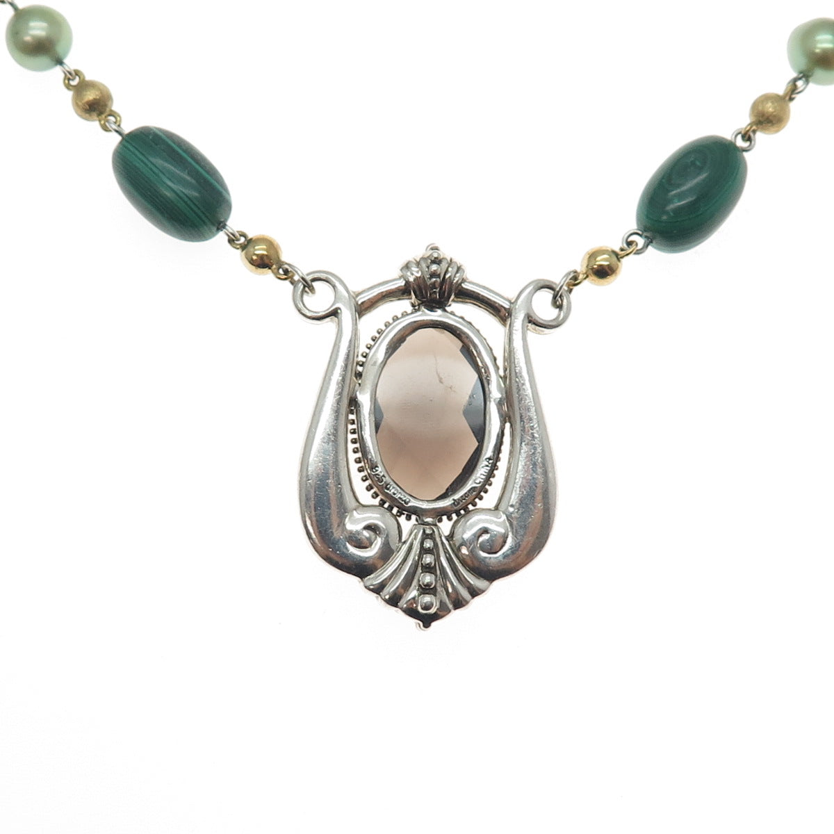 Echo of the Dreamer Sterling Bronze Vintage Quartz Malachite Pearl Necklace 20"