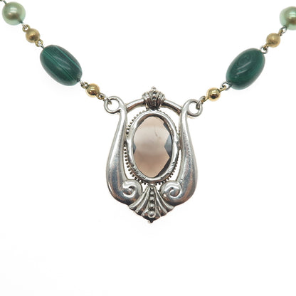 Echo of the Dreamer Sterling Bronze Vintage Quartz Malachite Pearl Necklace 20"