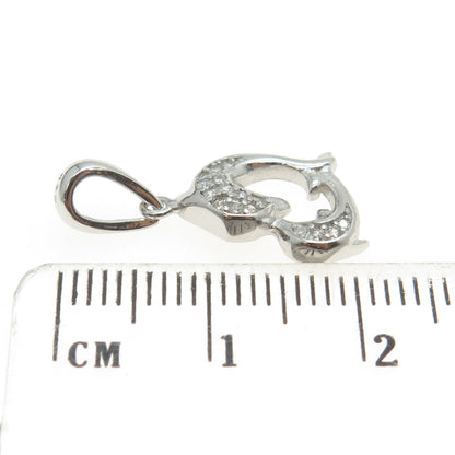 925 Sterling Silver Round-Cut C Z Dolphin Couple Heart Pendant