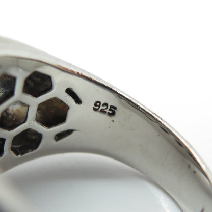 925 Sterling Silver Enamel Real Black Onyx & White Topaz Ring Size 7.25