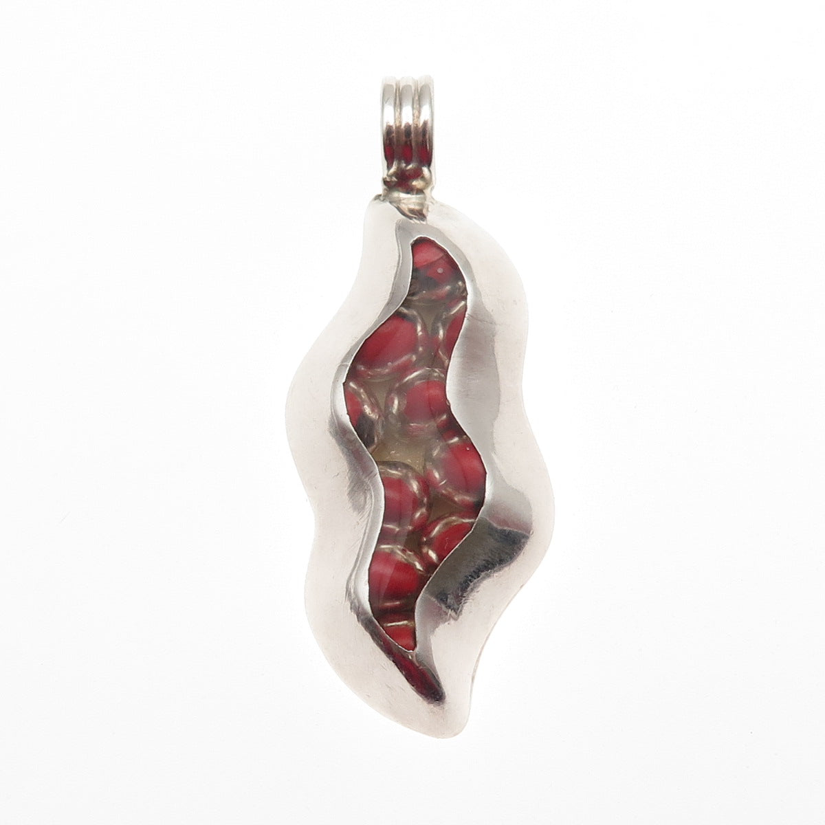 950 Silver Vintage Peruvian Huayruro Seeds Charm Pendant