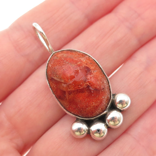 Jimmy Herald Navajo Old Pawn Sterling Silver Vintage Southwestern Coral Pendant