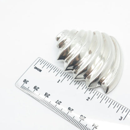 925 Sterling Silver Vintage Mexico Ribbed Modernist Pin Brooch / Pendant