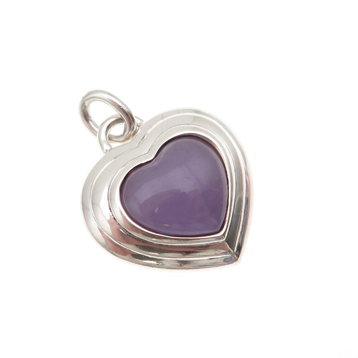 CNA Pranda 925 Sterling Silver Vintage Real Lavender Jade Heart Charm Pendant