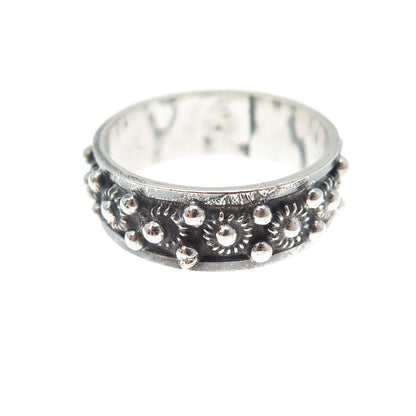 925 Sterling Silver Vintage Mexico Cannetille Band Oxidized Ring Size 8.25