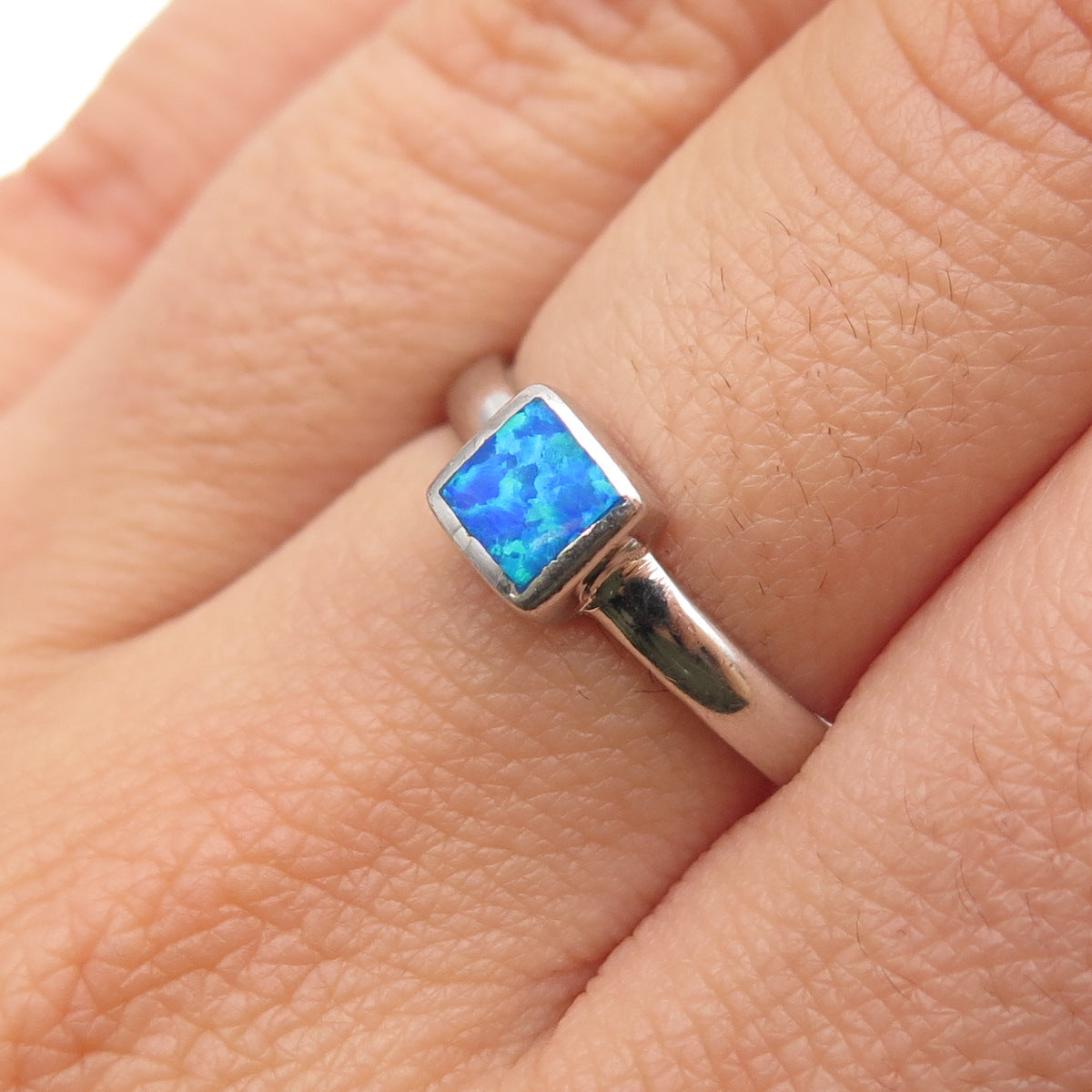 925 Sterling Silver Vintage Real Square-Cut Opal Ring Size 7