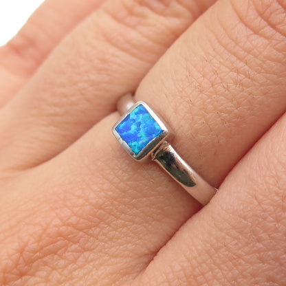 925 Sterling Silver Vintage Real Square-Cut Opal Ring Size 7