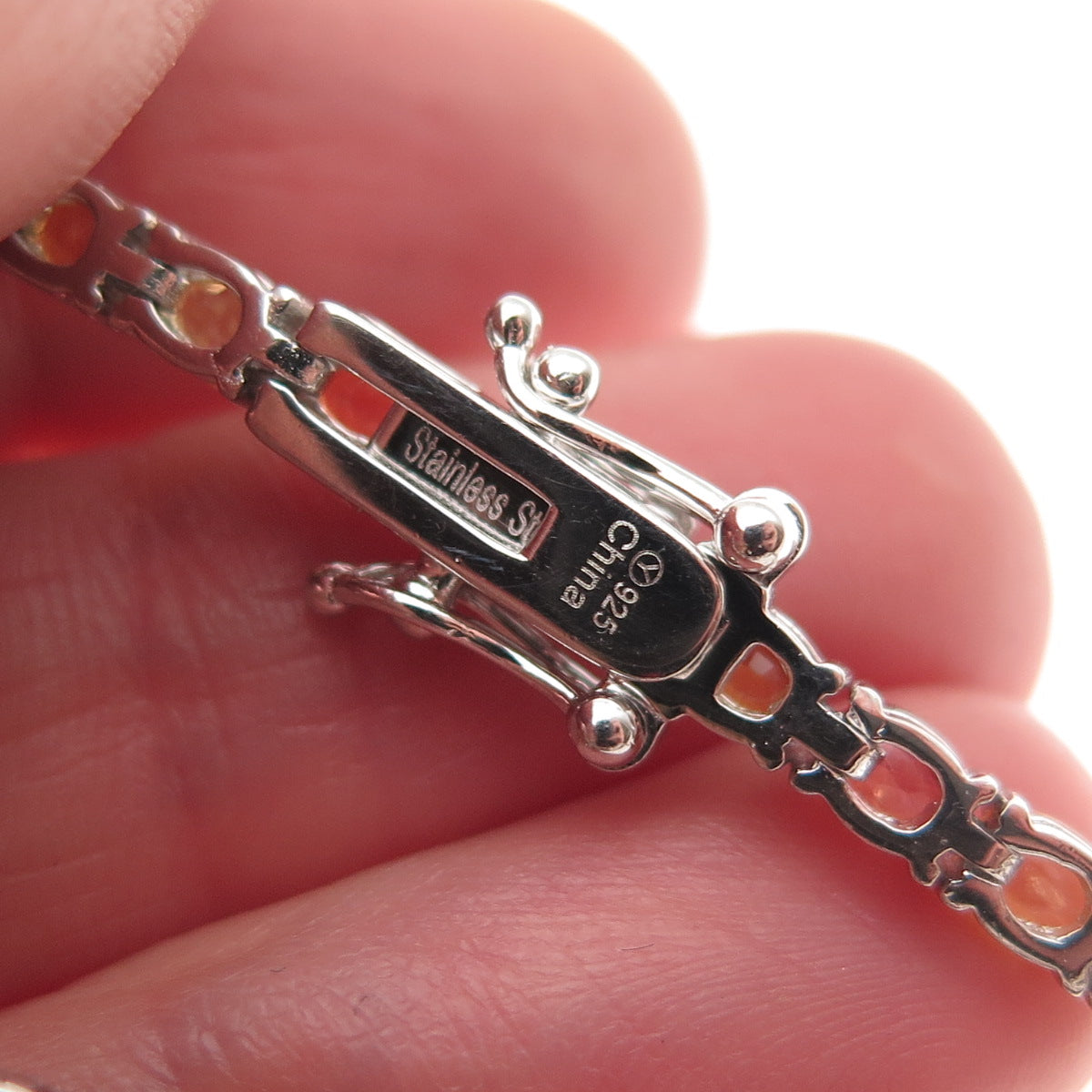 925 Sterling Silver Real Oval-Cut Multi-Color Sapphire Link Bracelet 7"
