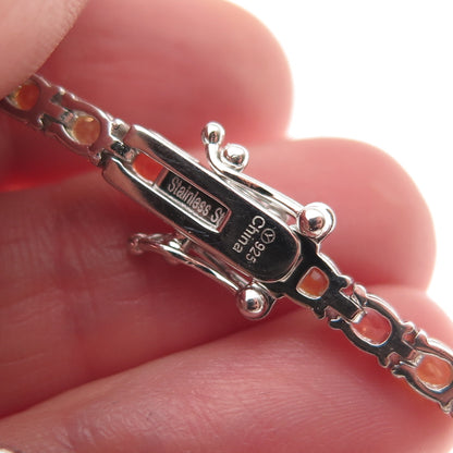 925 Sterling Silver Real Oval-Cut Multi-Color Sapphire Link Bracelet 7"