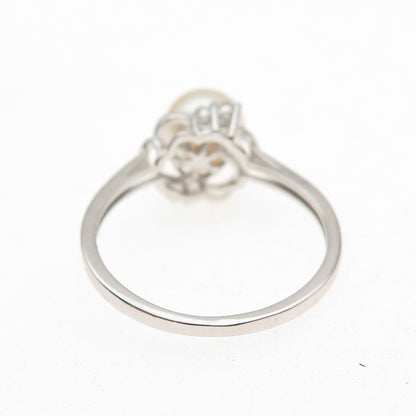 925 Sterling Silver Real Pearl & C Z Ring Size 8.75