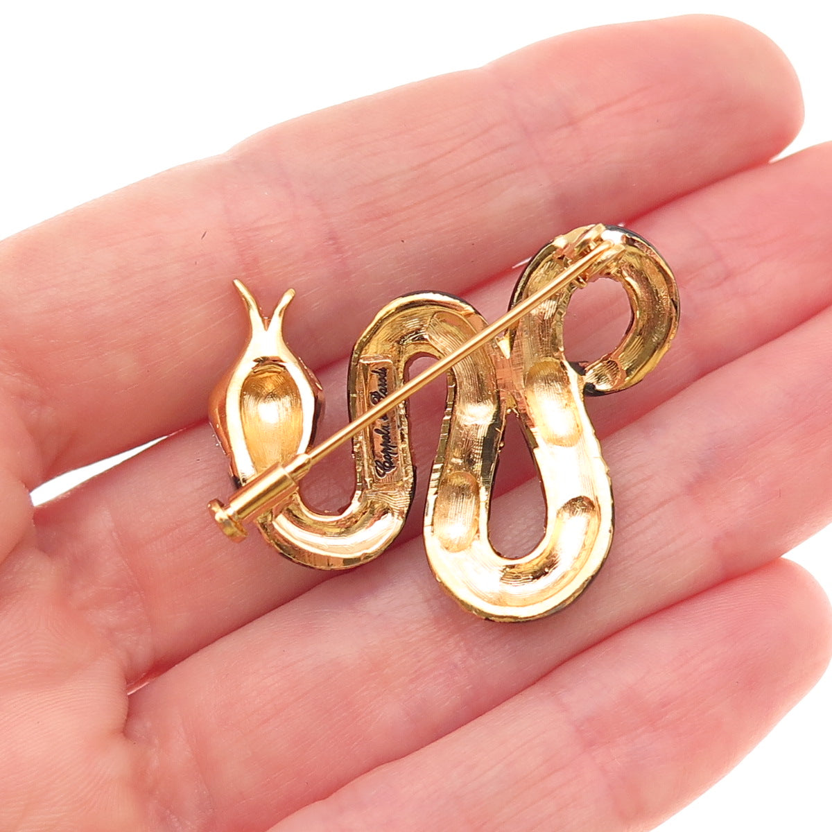 Coppola e Parodi Gold Plated Vintage Enamel & C Z Snake Pin Brooch
