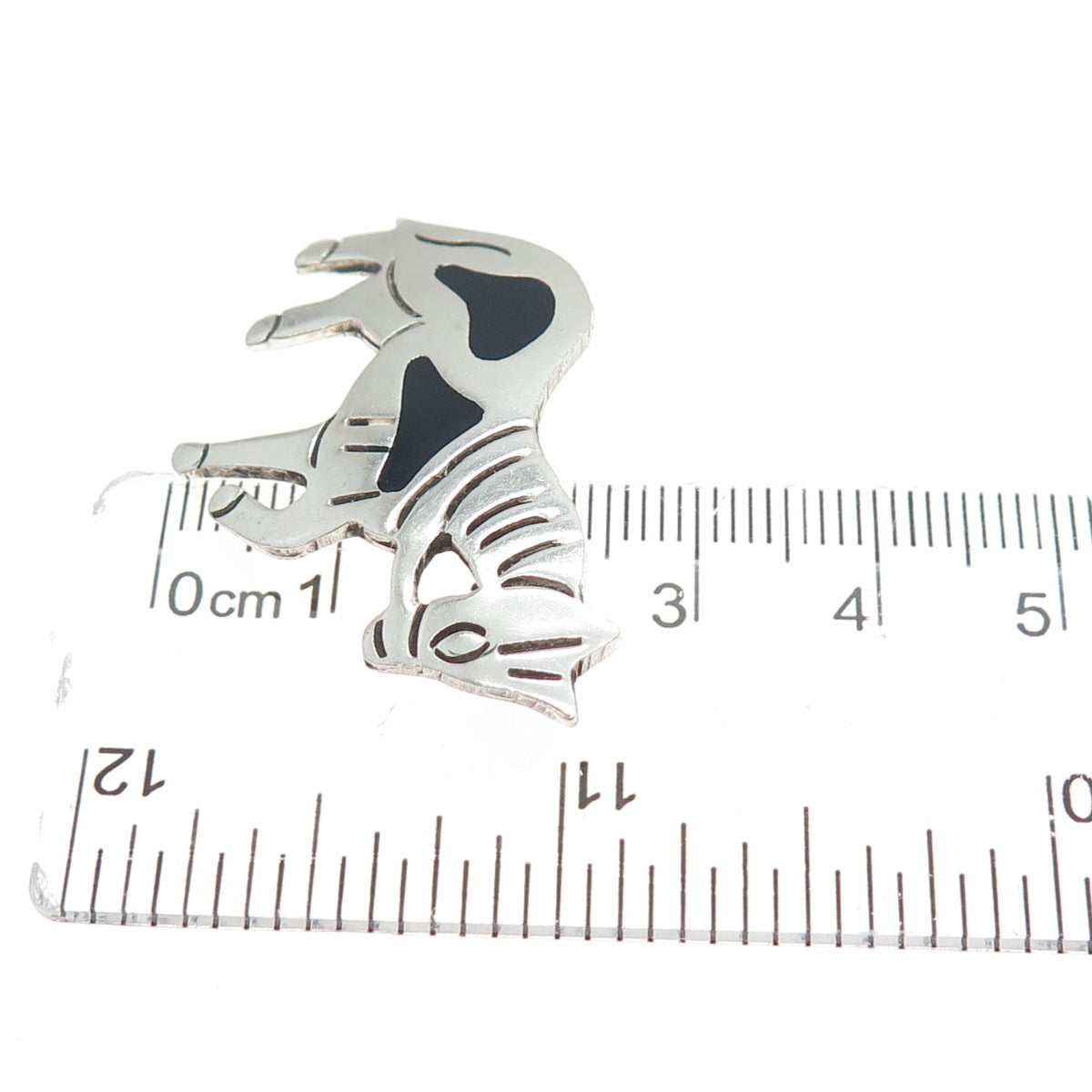 925 Sterling Silver Vintage Mexico Real Black Onyx Pony Horse Pin Brooch