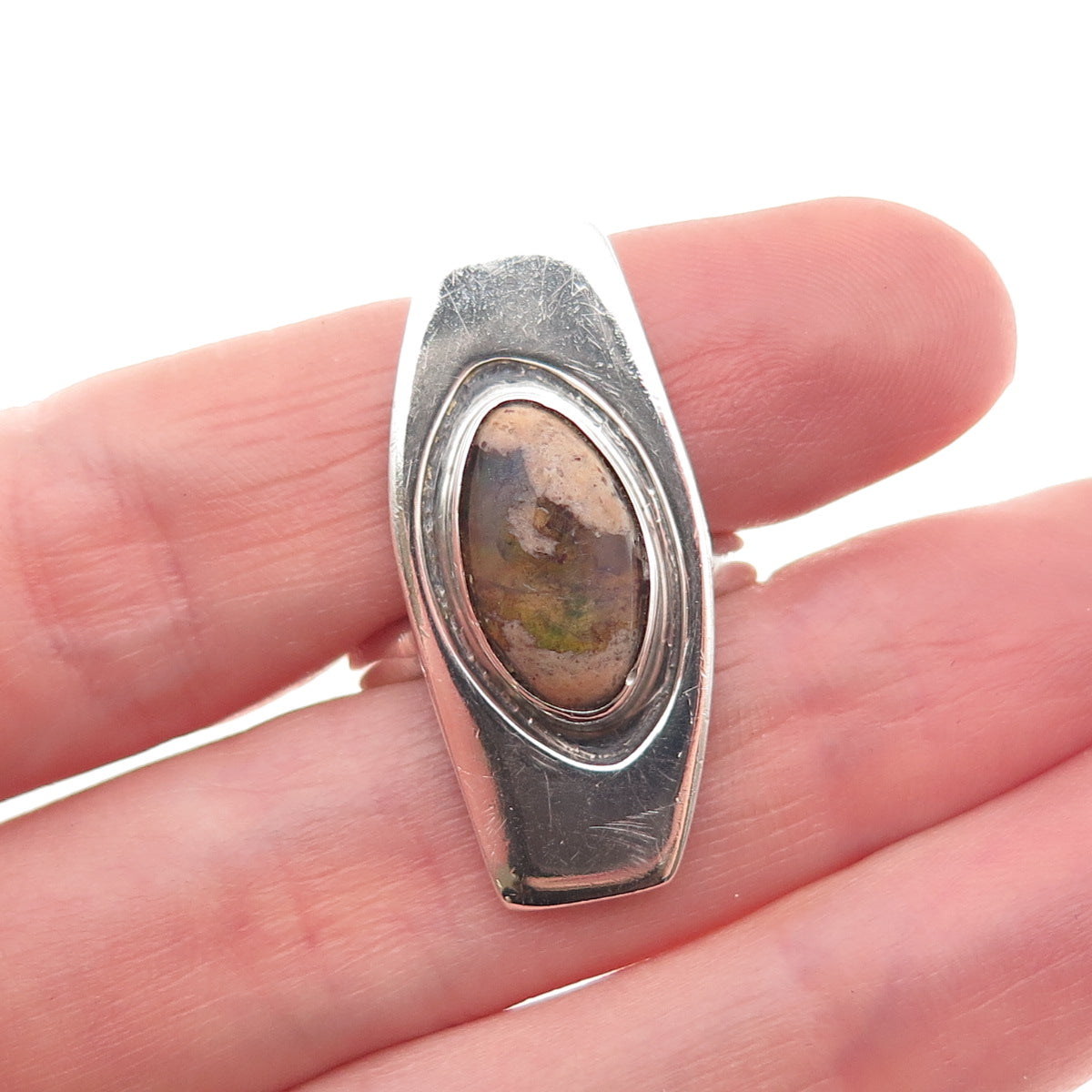925 Sterling Silver Vintage Real Boulder Opal Modernist Ring Size 8