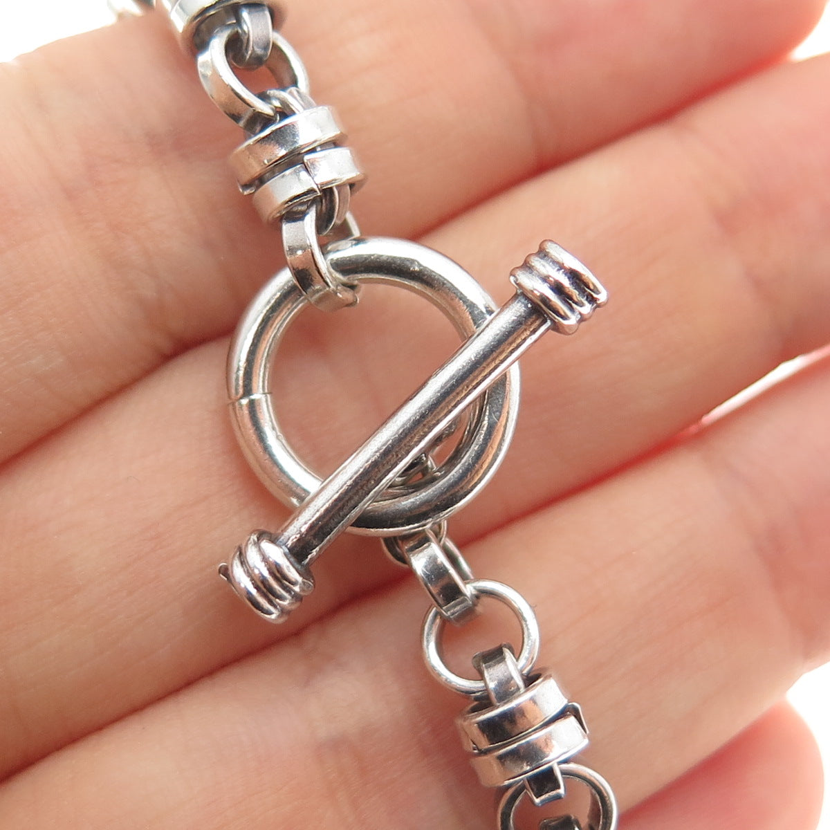 925 Sterling Silver Vintage Modernist Anchor Link Oxidized Bracelet 6.75"