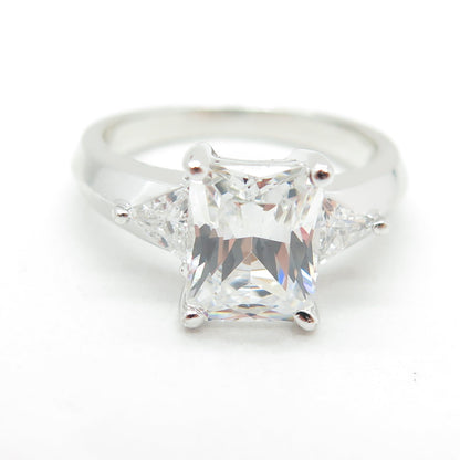 925 Sterling Silver Radiant & Triangle C Z Engagement Ring Size 7.25