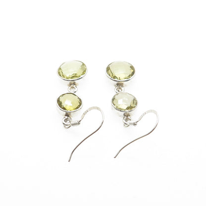 925 Sterling Silver Real Round-Cut Citrine Drop Dangle Earrings