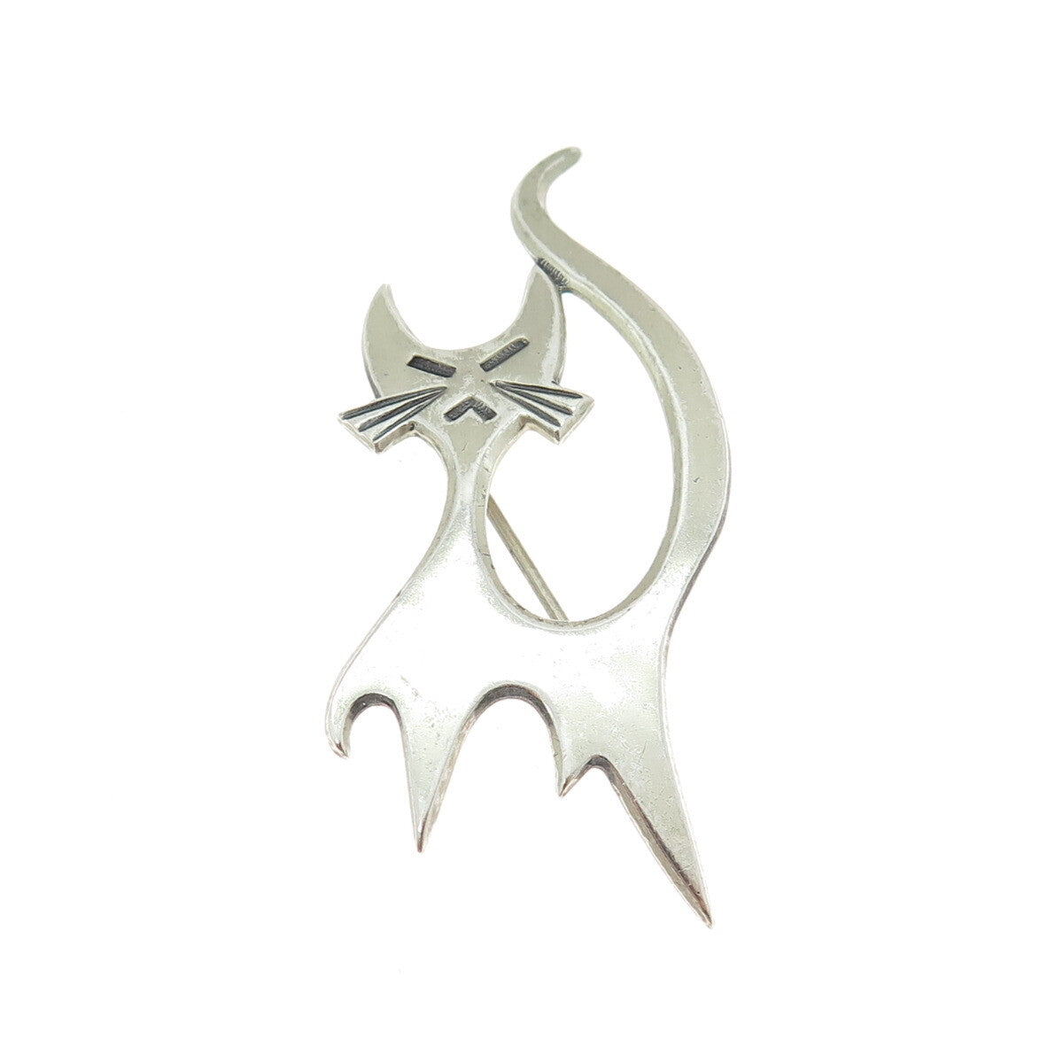 BEAU 925 Sterling Silver Vintage Cat Modernist Pin Brooch