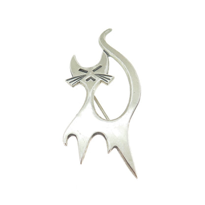 BEAU 925 Sterling Silver Vintage Cat Modernist Pin Brooch