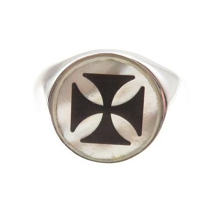 Dasan 925 Sterling Silver Real MOP Cross Signet Ring Size 10.5