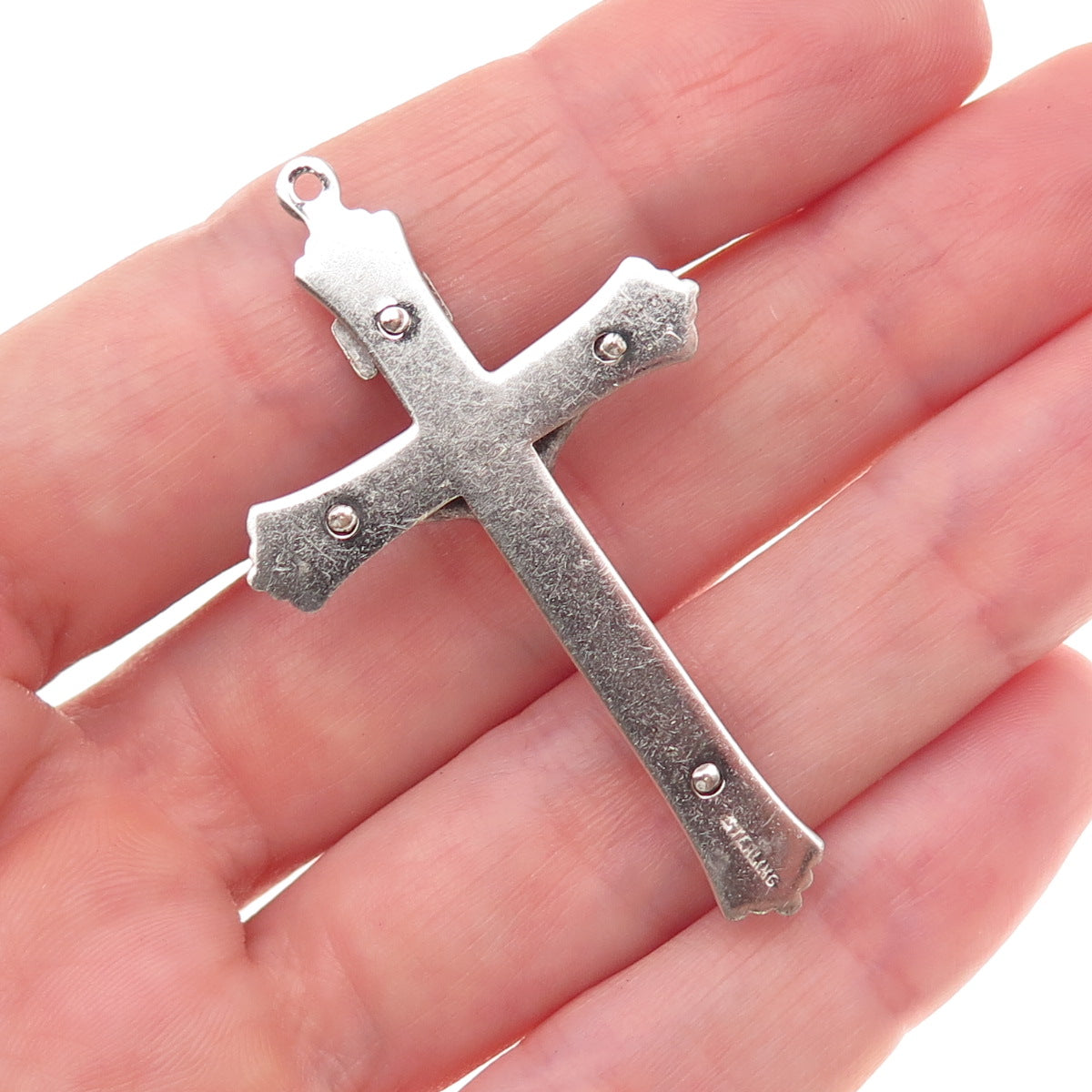 925 Sterling Silver Vintage Crucifix Cross Religious Oxidized Charm Pendant