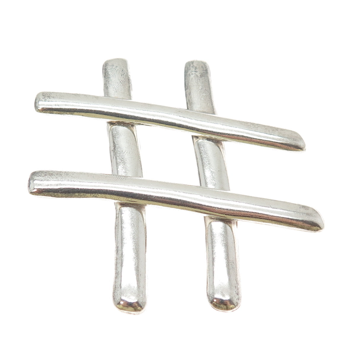 925 Sterling Silver Vintage Mexico Hashtag Symbol Large Pin Brooch