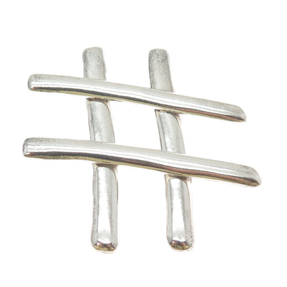 925 Sterling Silver Vintage Mexico Hashtag Symbol Large Pin Brooch