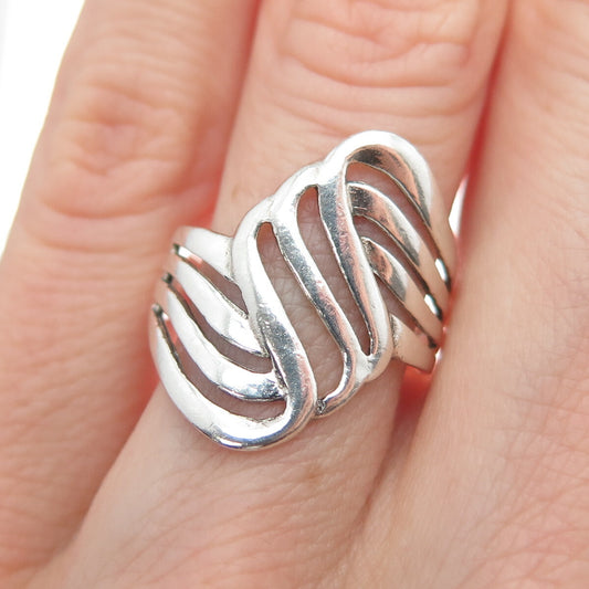 925 Sterling Silver Vintage Modernist Wavy Ring Size 6.25