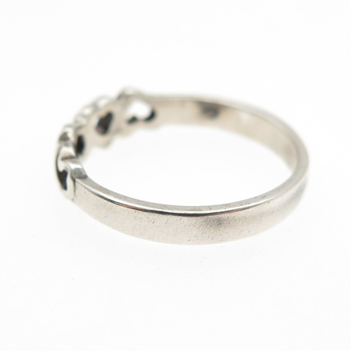 925 Sterling Silver Vintage Heart Link Oxidized Band Ring Size 7