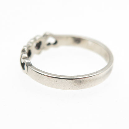 925 Sterling Silver Vintage Heart Link Oxidized Band Ring Size 7