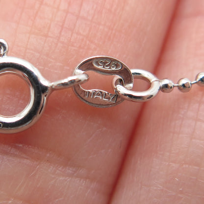 925 Sterling Silver Italy Puffy Elephant Pendant Beaded Chain Necklace 16-18"