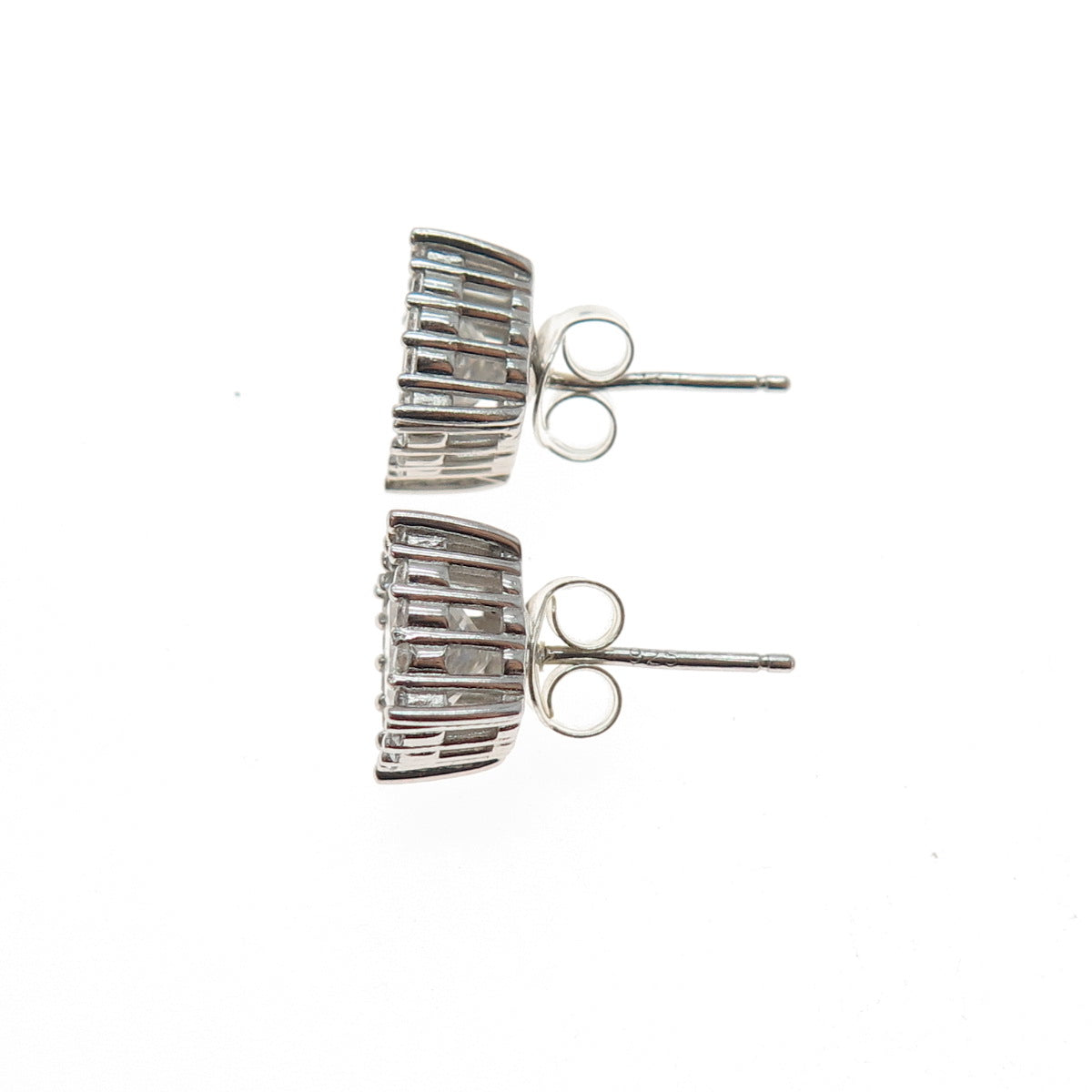 925 Sterling Silver Cushion & Round-Cut C Z Stud Earrings