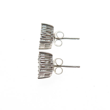 925 Sterling Silver Cushion & Round-Cut C Z Stud Earrings