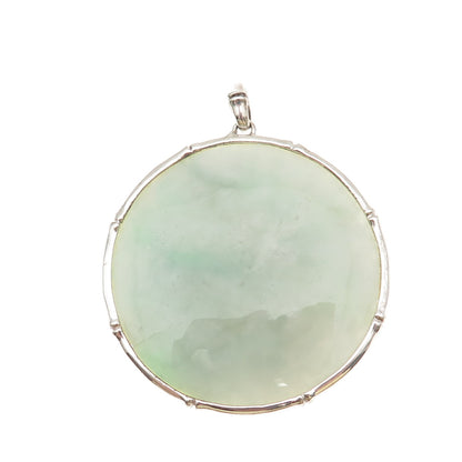 925 Sterling Silver Vintage Real Jade Bamboo Large 31.3g Pendant