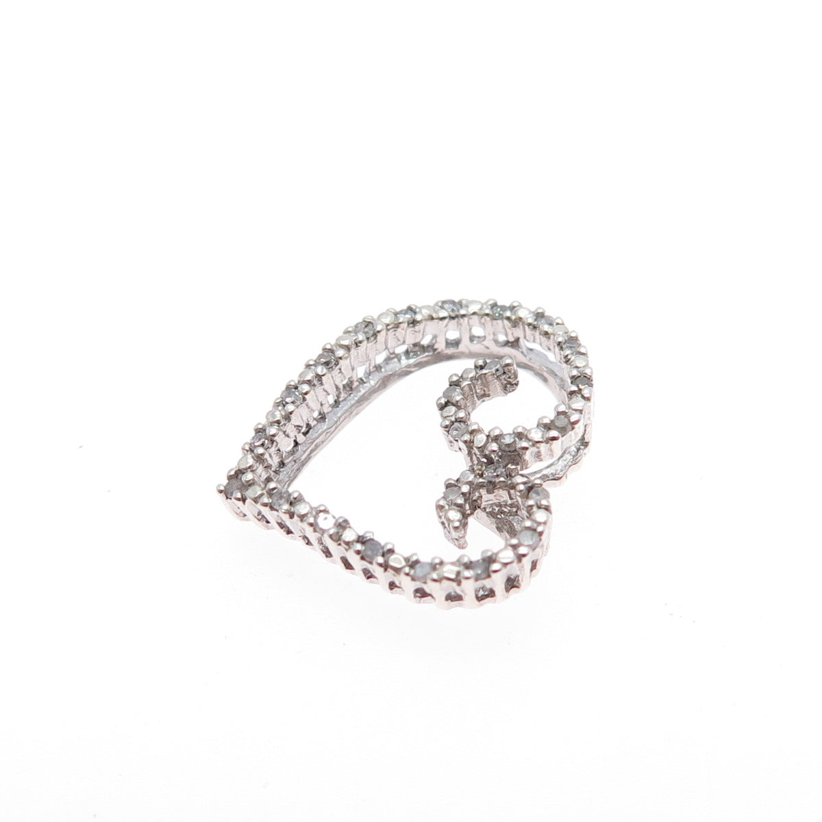 HN HENG NGAI 925 Sterling Silver Real Round-Cut Diamond Heart Mini Slide Pendant