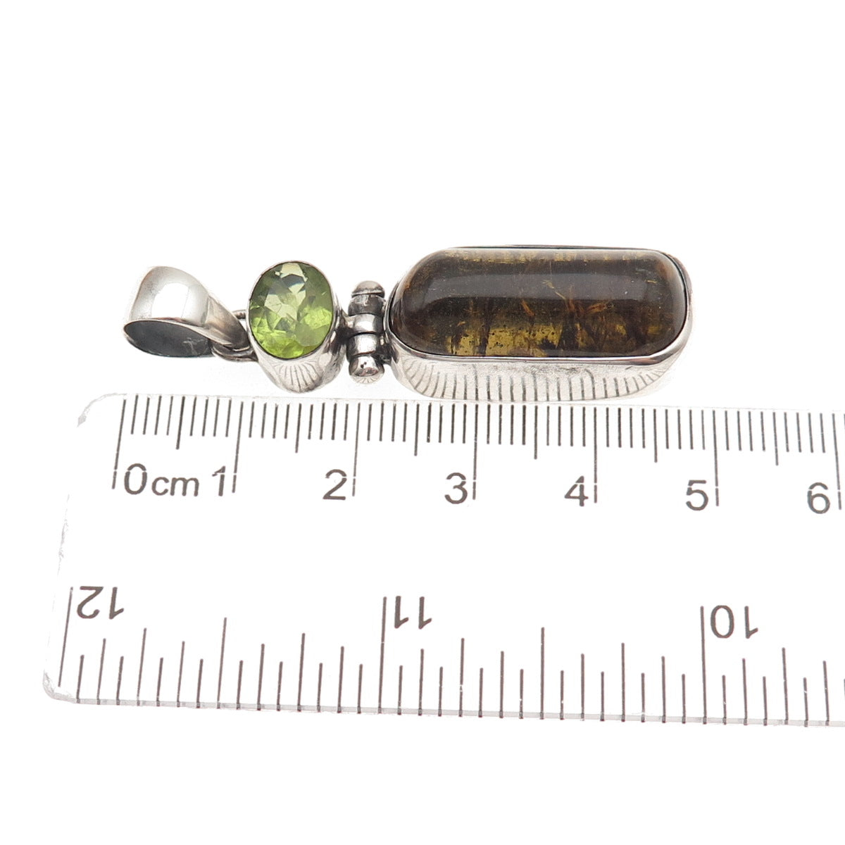 925 Sterling Silver Vintage Real Tourmaline & Peridot Modernist Charm Pendant