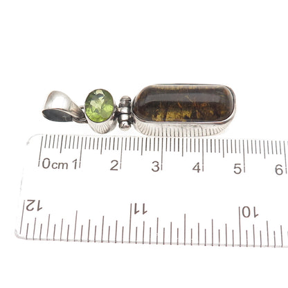 925 Sterling Silver Vintage Real Tourmaline & Peridot Modernist Charm Pendant