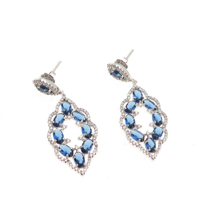 925 Sterling Silver Blue & White C Z Bohemian Dangle Earrings