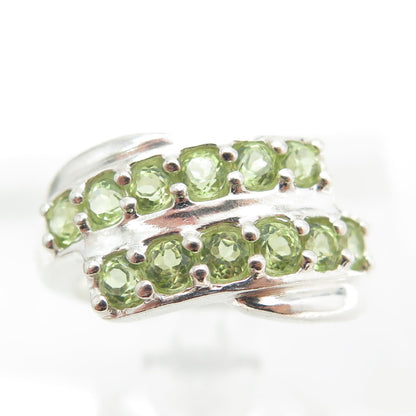 925 Sterling Silver Real Round-Cut Peridot Bypass Bar Ring Size 7.25