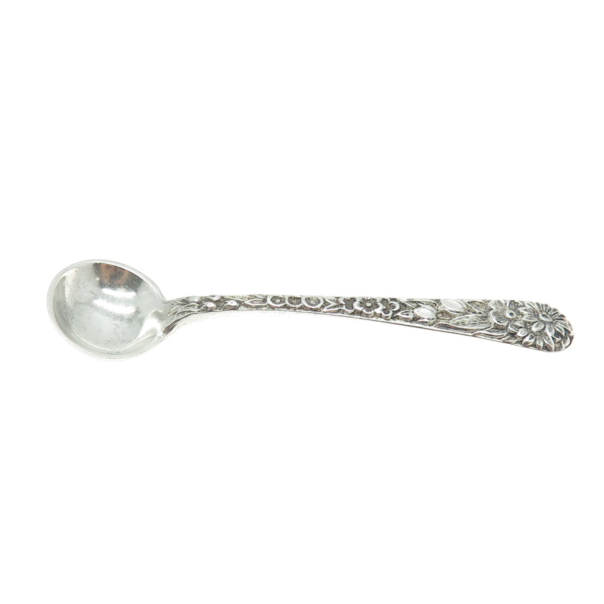 S. KIRK & SON 925 Sterling Silver Antique Art Deco Floral Salt & Spices Spoon