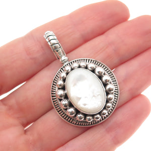 Suarti Bali 925 Sterling Silver Vintage Real MOP Beaded Oxidized Charm Pendant