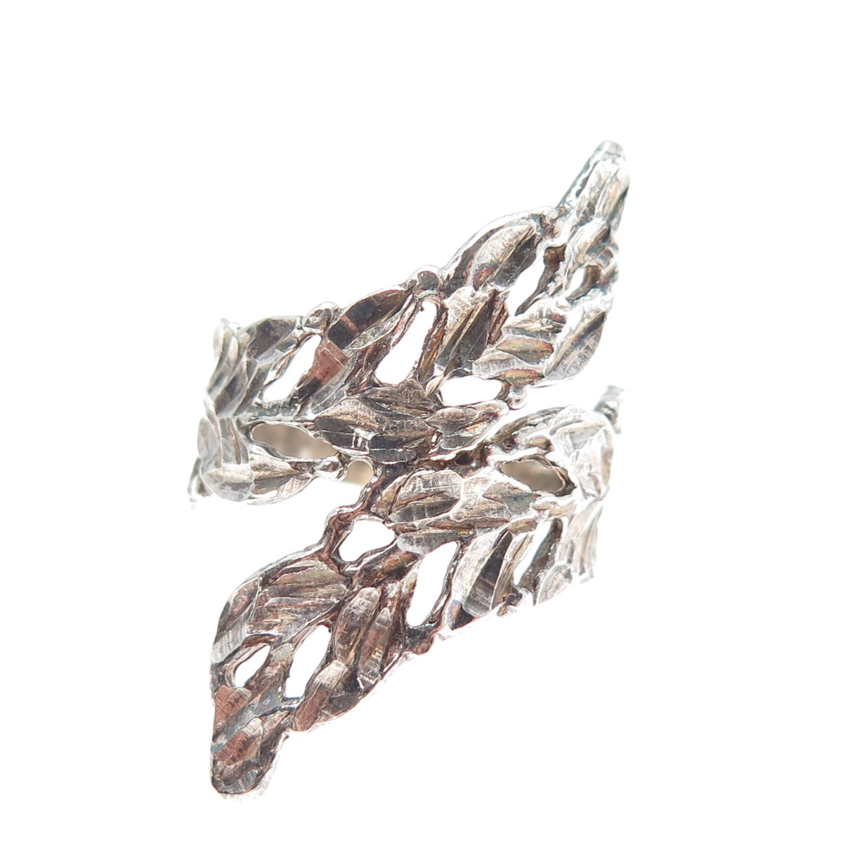 925 Sterling Silver Vintage Modernist Bypass Oxidized Ring Size 7