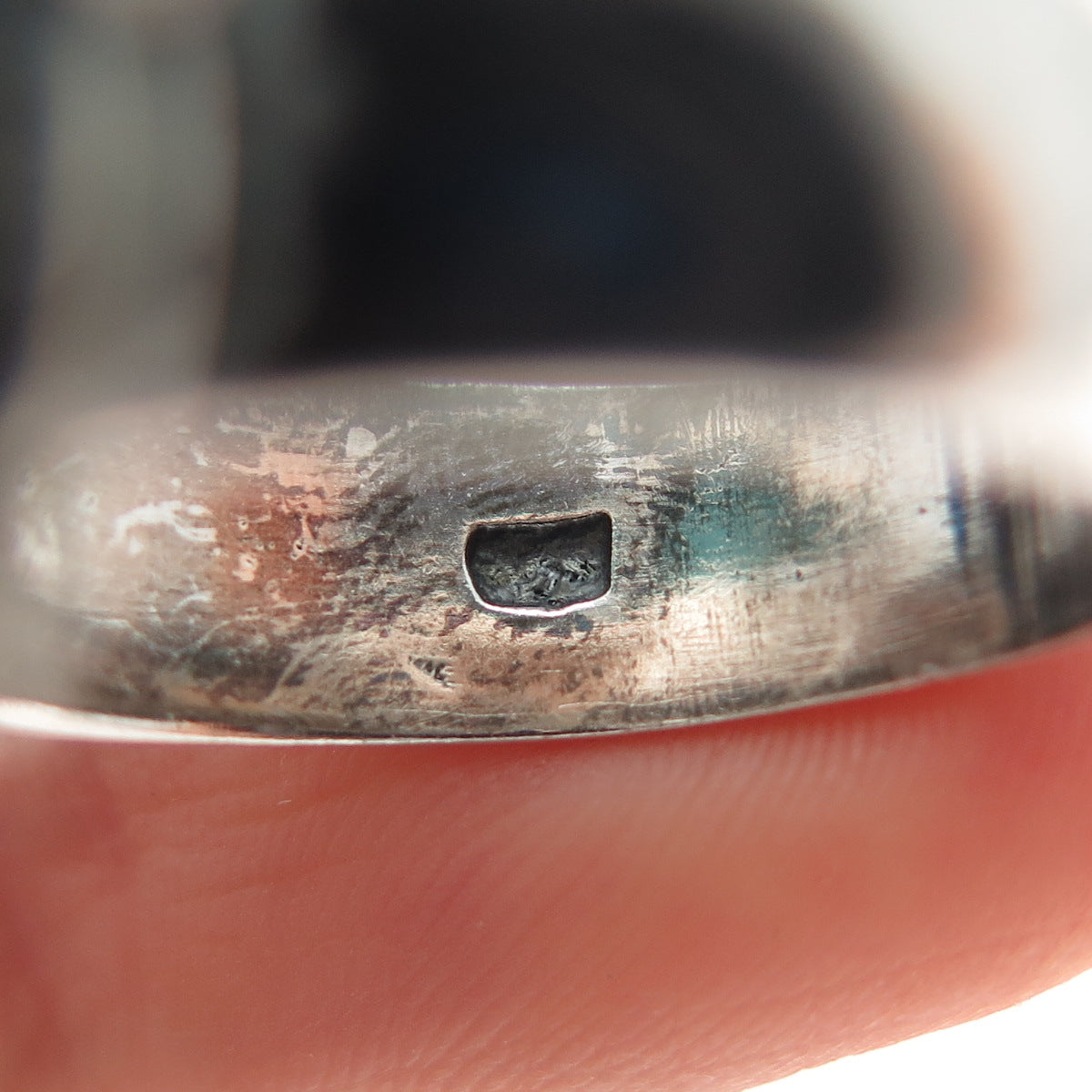 925 Sterling Silver Vintage Real Turquoise Fleur de Lis Oxidized Ring Size 8.75