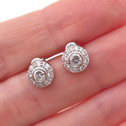 925 Sterling Silver Round-Cut C Z Stud Earrings