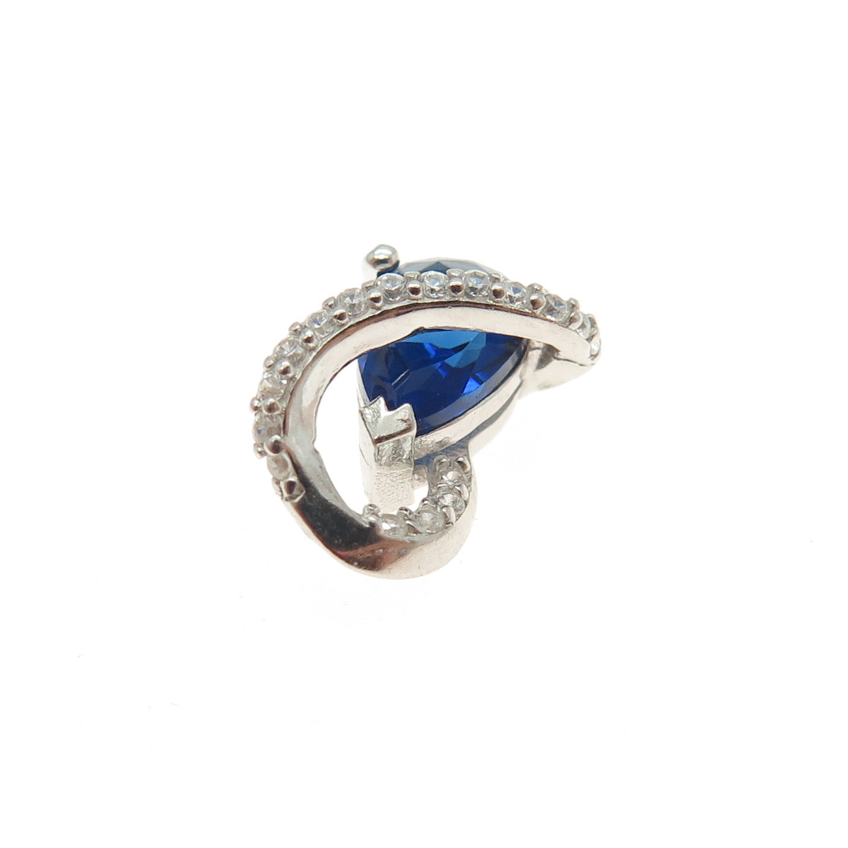 925 Sterling Silver Nano Sapphire & Round-Cut Shaped C Z Slide Pendant