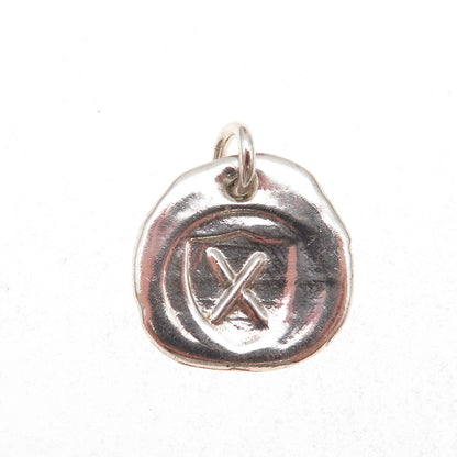 925 Sterling Silver Vintage Letter X Wax Seal Oxidized Charm Pendant