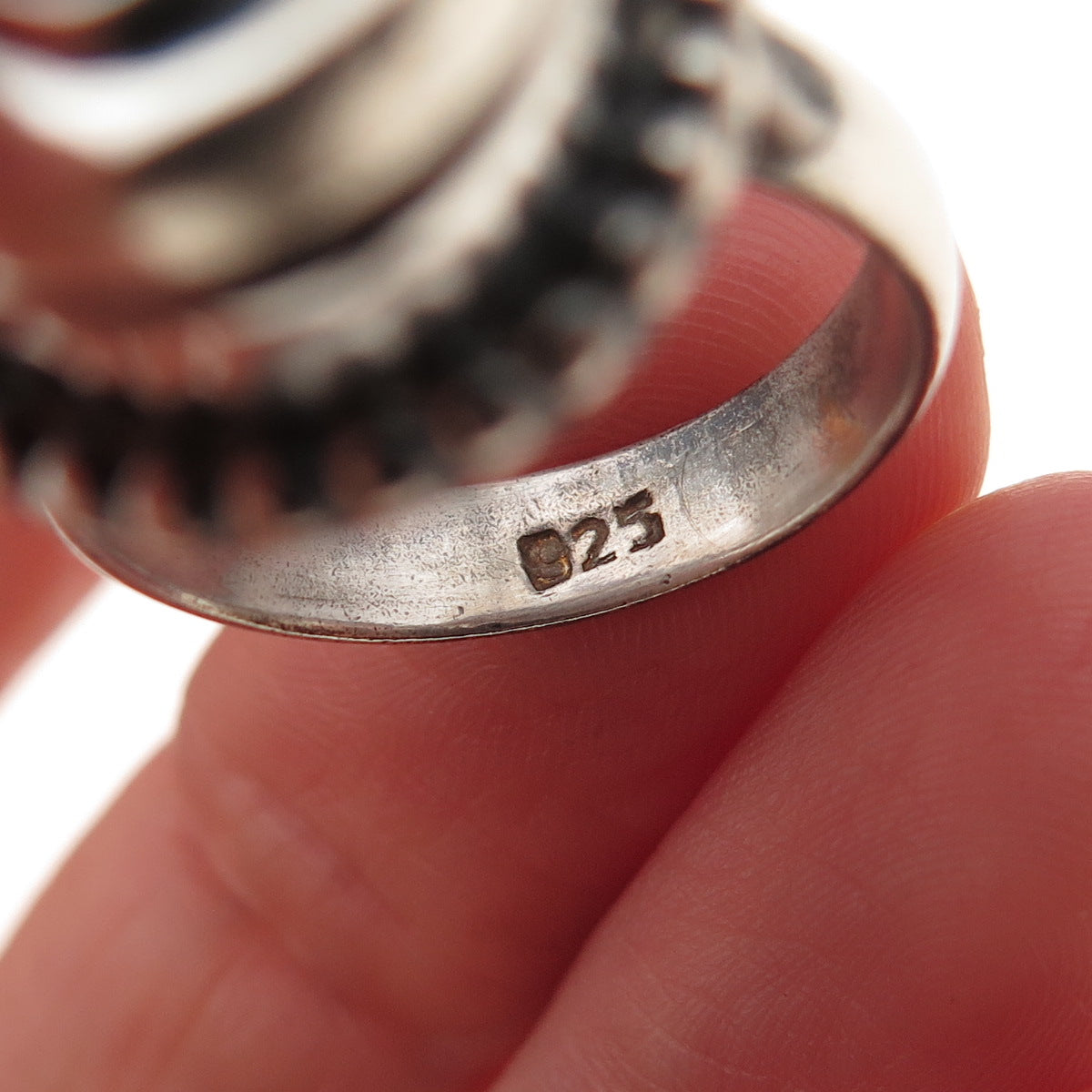 925 Sterling Silver Vintage Real Lapis Oxidized Poison Ring Size 7